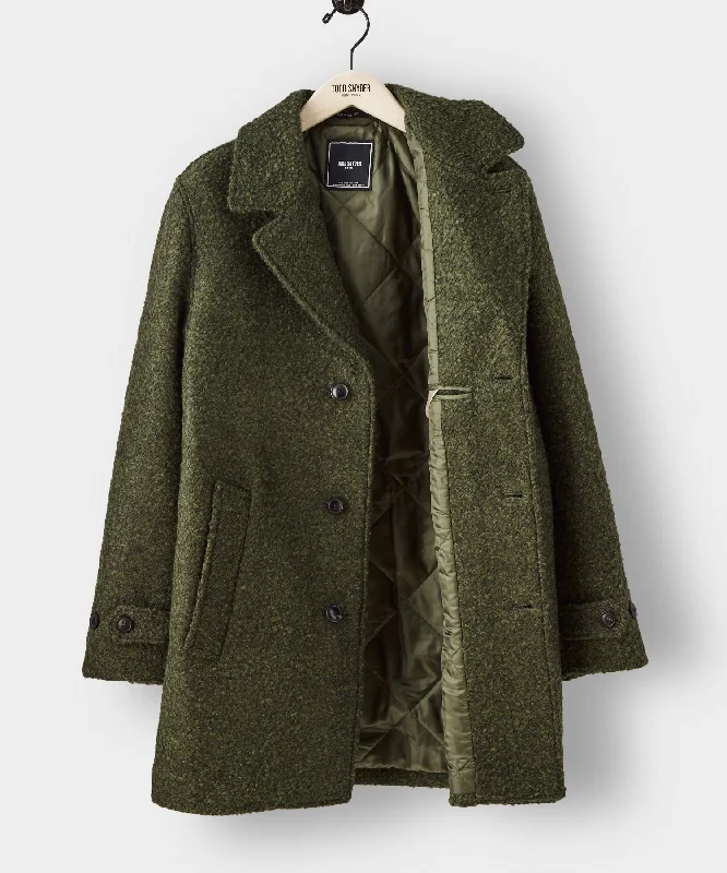 Italian Wool Boucle Carcoat in Olive