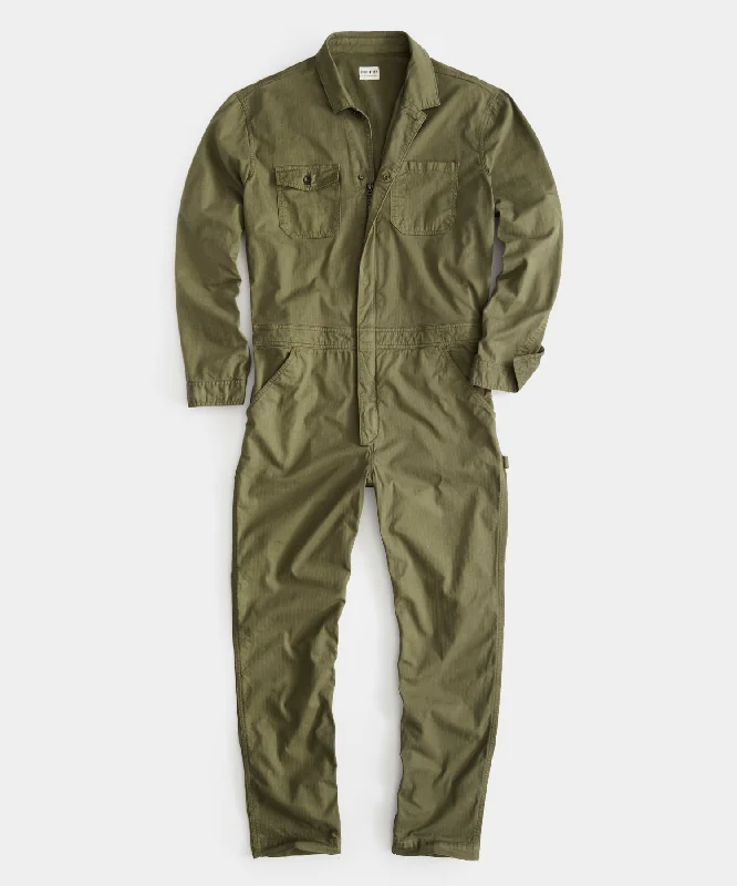 Garment Dyed Coverall in Olive Herringbone