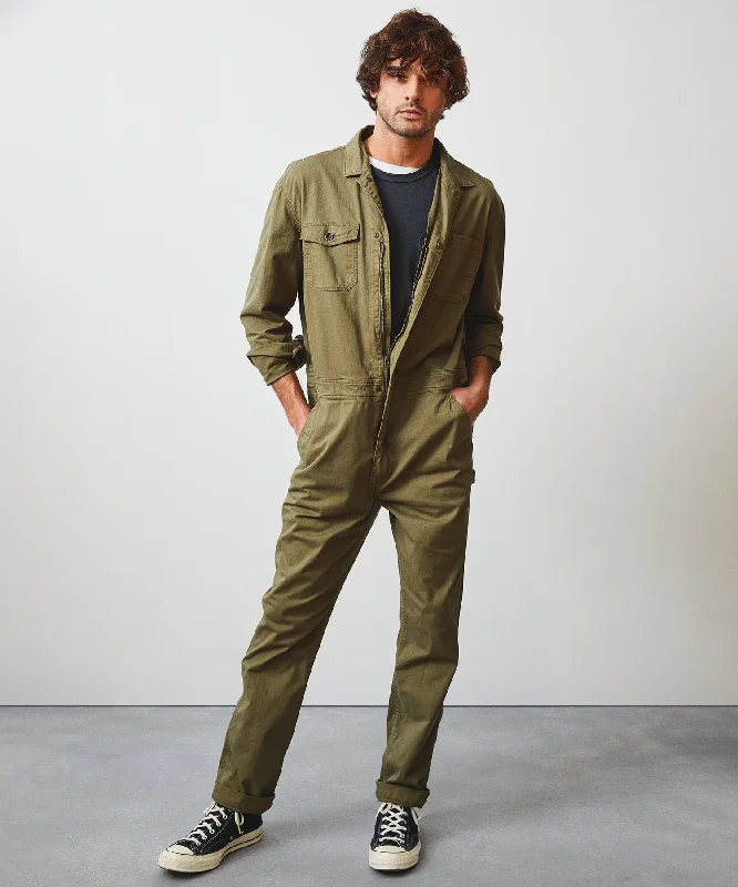 Garment Dyed Coverall in Olive Herringbone