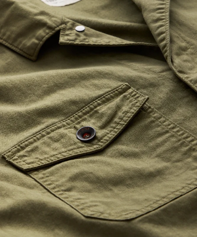 Garment Dyed Coverall in Olive Herringbone