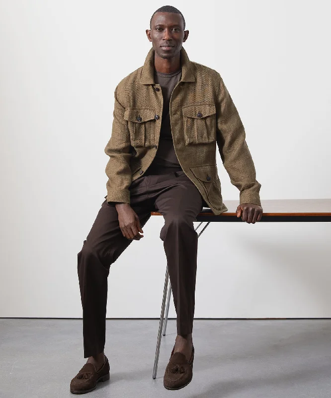 Linen Field Jacket in Olive Windowpane