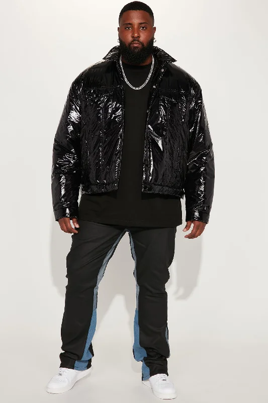 Posted Shiny Nylon Trucker Jacket - Black