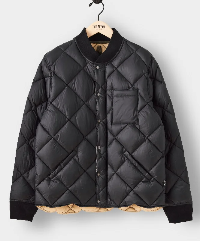 Italian Quilted Down Snap Bomber in Black