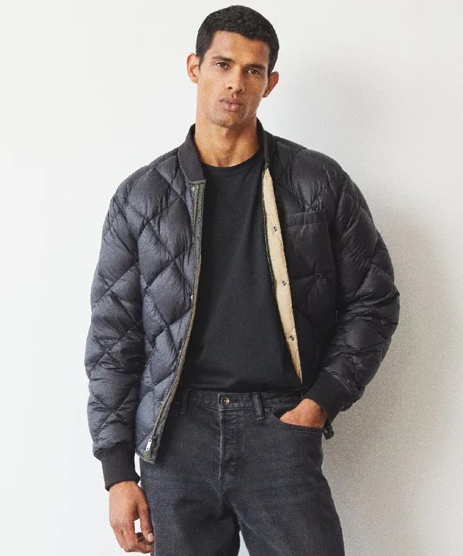 Italian Quilted Down Snap Bomber in Black