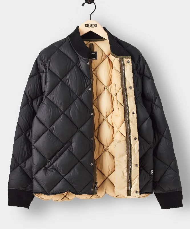 Italian Quilted Down Snap Bomber in Black