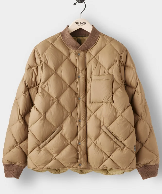 Italian Quilted Down Snap Bomber in Camel