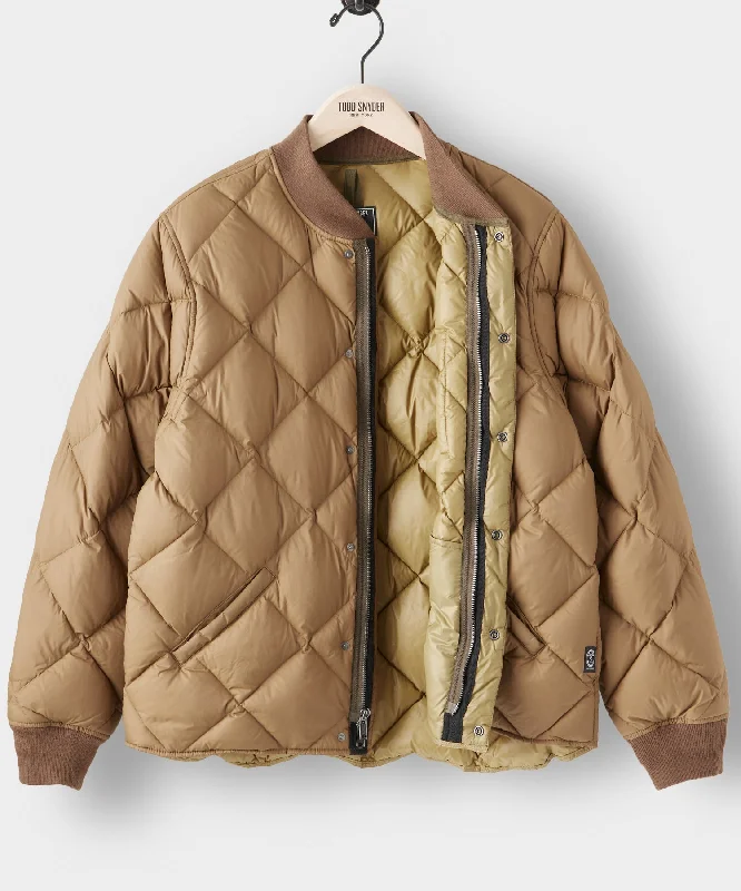 Italian Quilted Down Snap Bomber in Camel