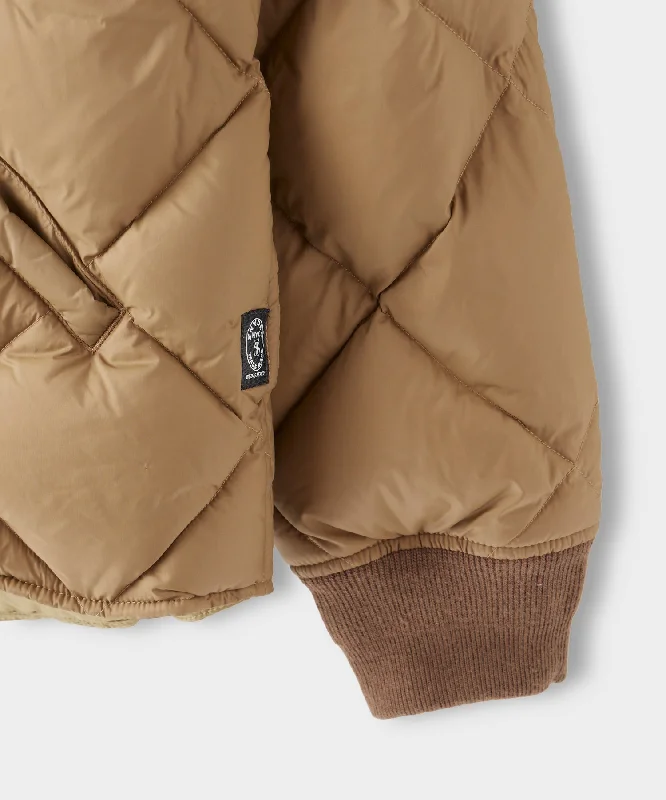 Italian Quilted Down Snap Bomber in Camel