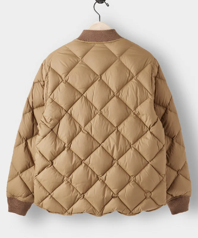 Italian Quilted Down Snap Bomber in Camel