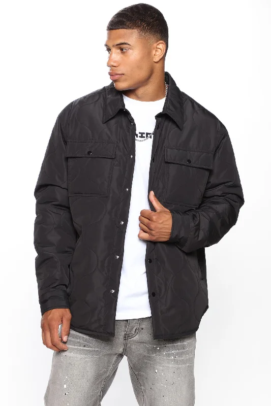 Quilted Nylon Shacket - Black