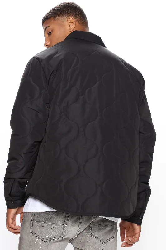 Quilted Nylon Shacket - Black