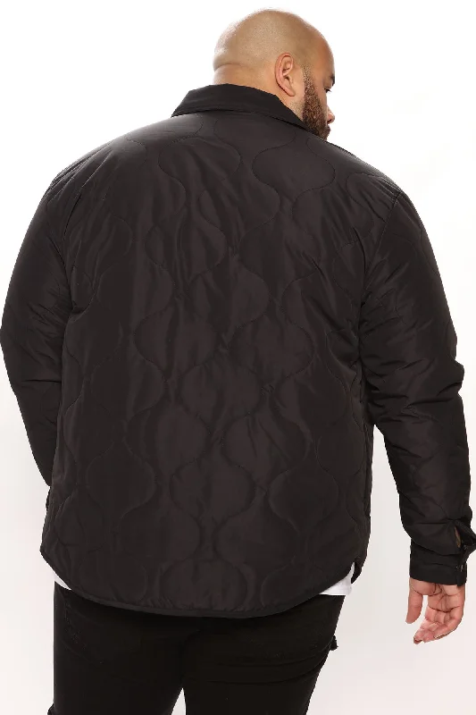 Quilted Nylon Shacket - Black