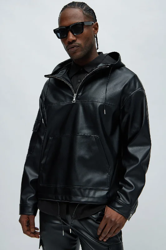 Royce Faux Leather Pullover Jacket - Black