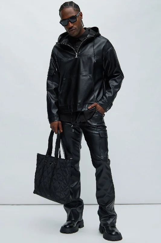 Royce Faux Leather Pullover Jacket - Black