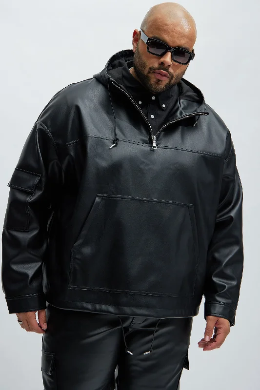 Royce Faux Leather Pullover Jacket - Black