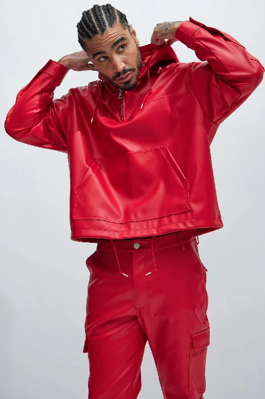 Royce Faux Leather Pullover Jacket - Red