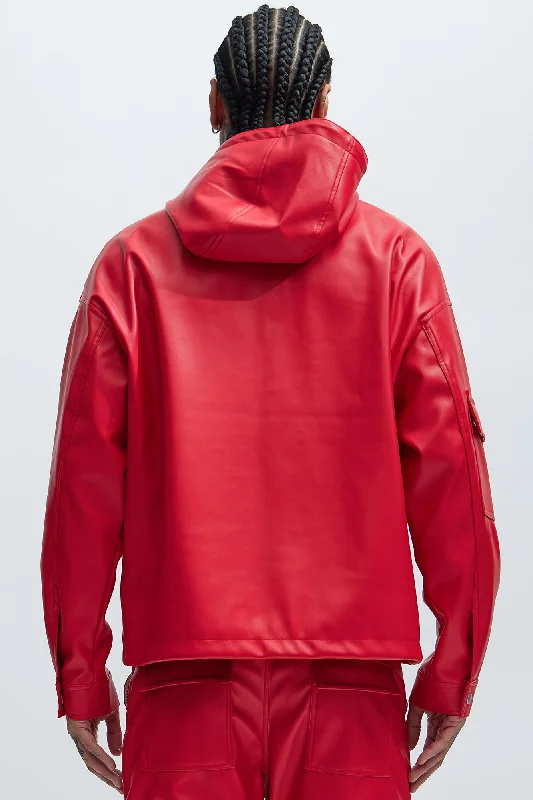 Royce Faux Leather Pullover Jacket - Red