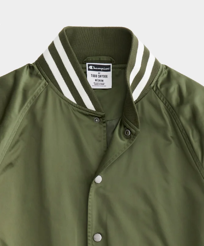 Champion Satin Bomber Jacket in Olive