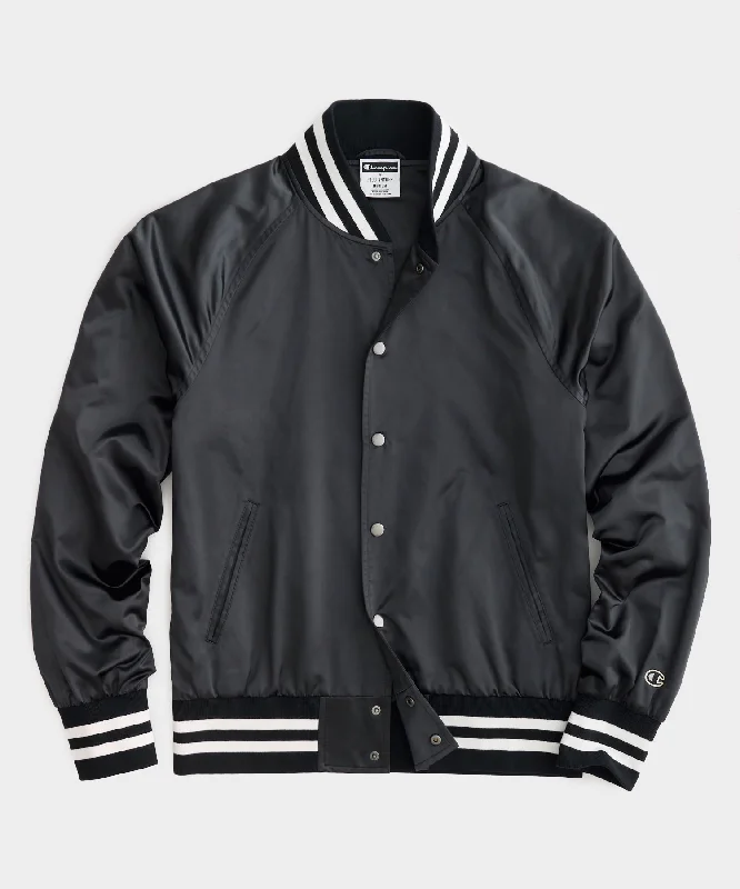 Champion Satin Bomber Jacket in Pitch Black