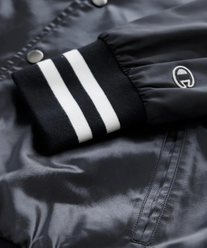 Champion Satin Bomber Jacket in Pitch Black