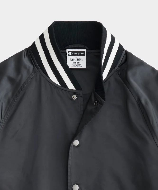 Champion Satin Bomber Jacket in Pitch Black