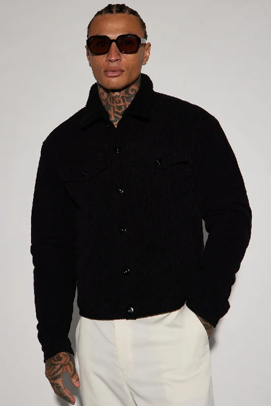 Sherpa Collar Corduroy Jacket - Black