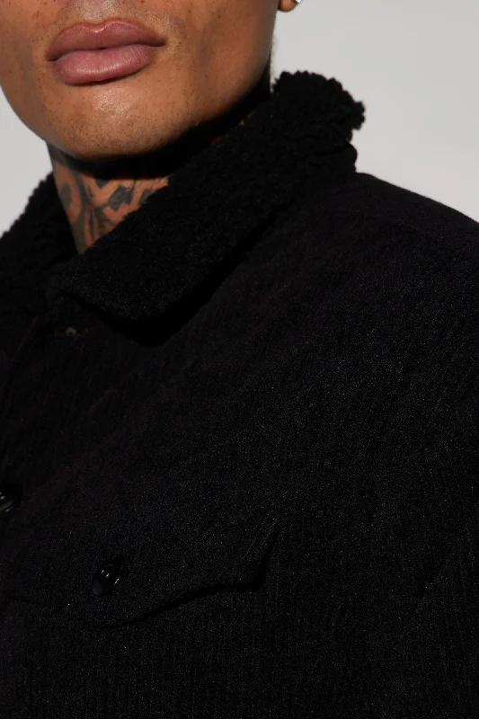 Sherpa Collar Corduroy Jacket - Black