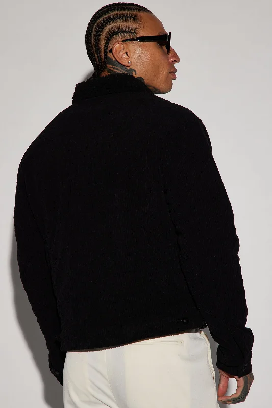 Sherpa Collar Corduroy Jacket - Black