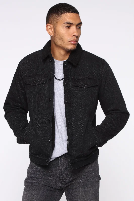 Sherpa Lined Denim Jacket - Black