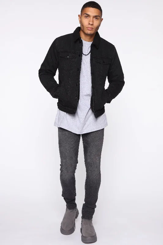 Sherpa Lined Denim Jacket - Black