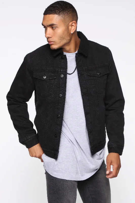 Sherpa Lined Denim Jacket - Black