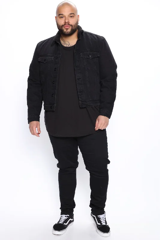 Sherpa Lined Denim Jacket - Black