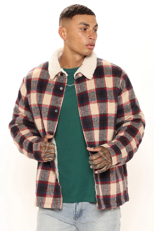 Sherpa Flannel Shacket - Red/combo