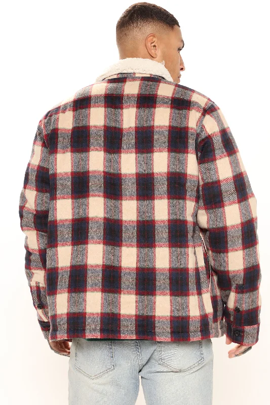 Sherpa Flannel Shacket - Red/combo