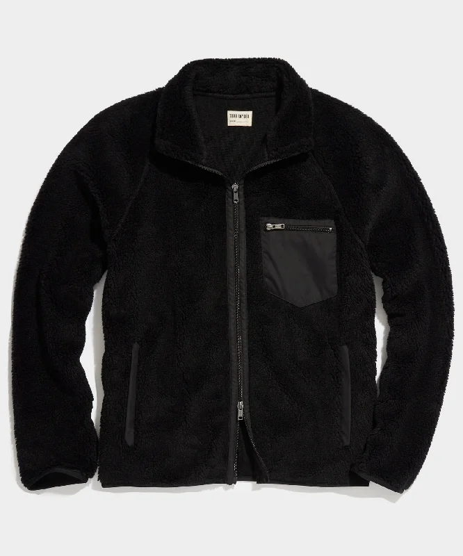 Italian Recycled Fleece Full-Zip Jacket in Black