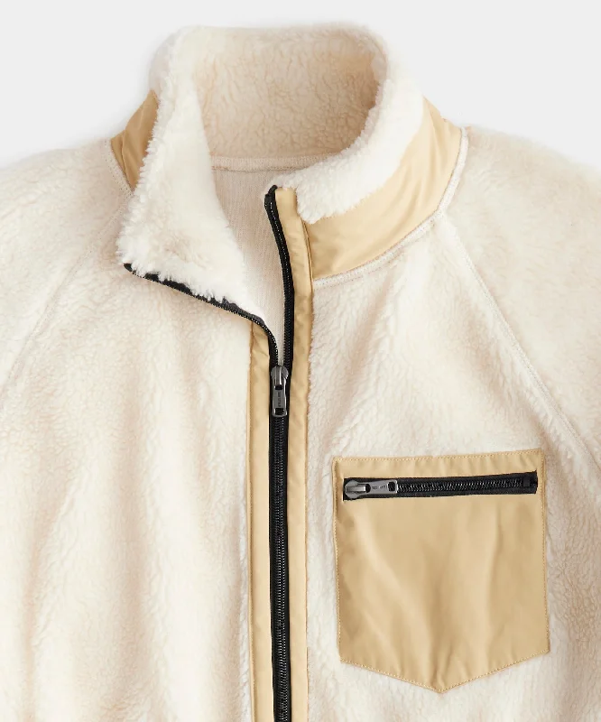 Italian Recycled Fleece Full-Zip Jacket in Vintage White