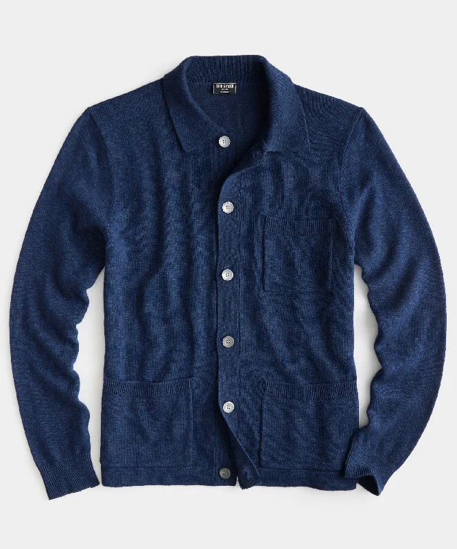 Slub Cotton-Linen Pub Jacket in Navy