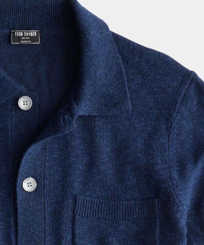 Slub Cotton-Linen Pub Jacket in Navy