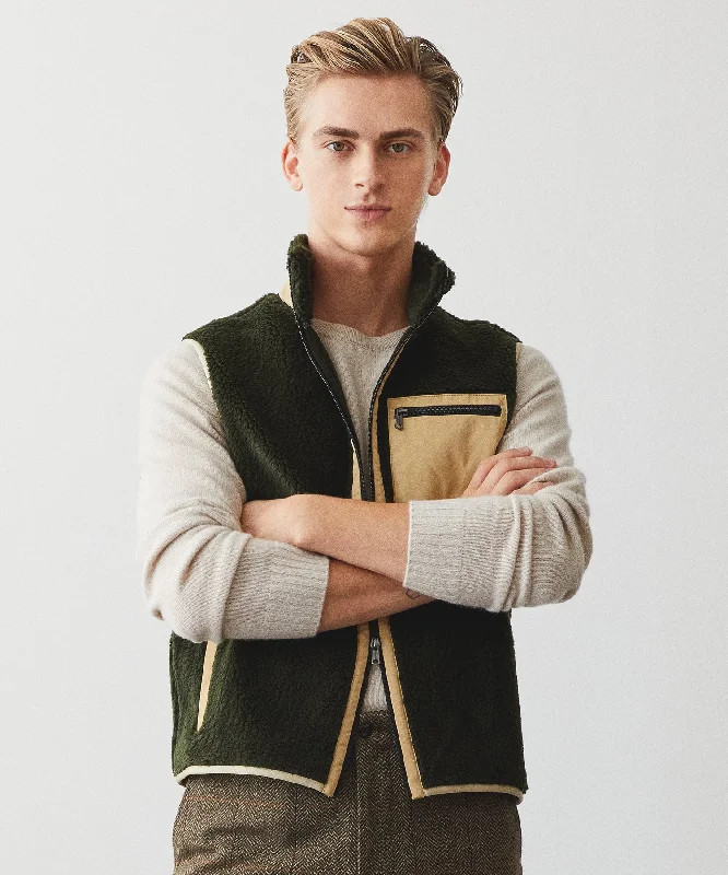 Italian Recycled Fleece Vest in Olive