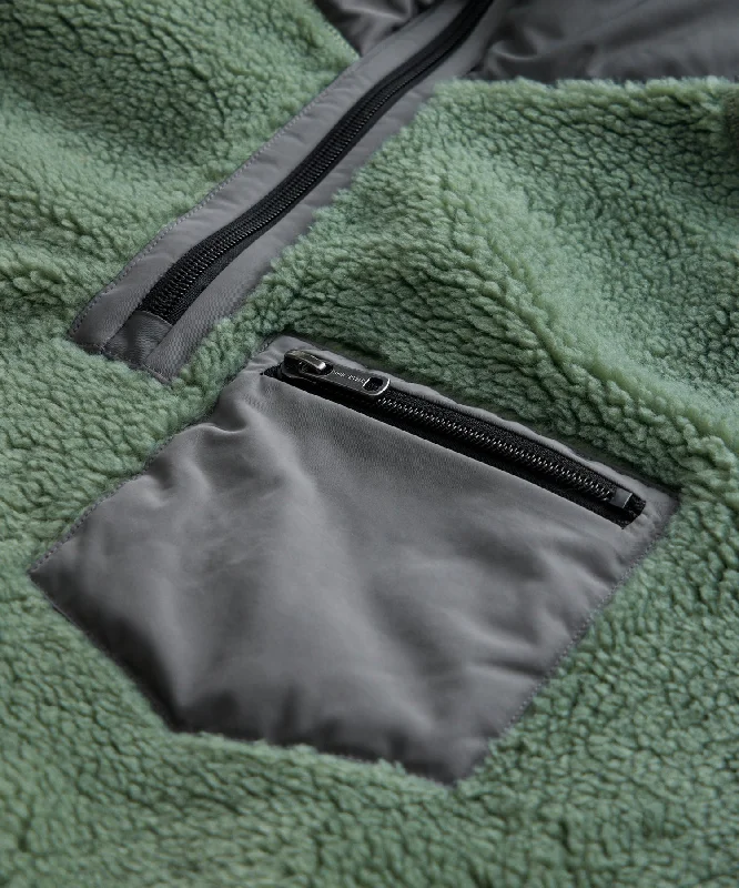 Italian Recycled Fleece Half-Zip Mockneck Jacket in Green Smoke