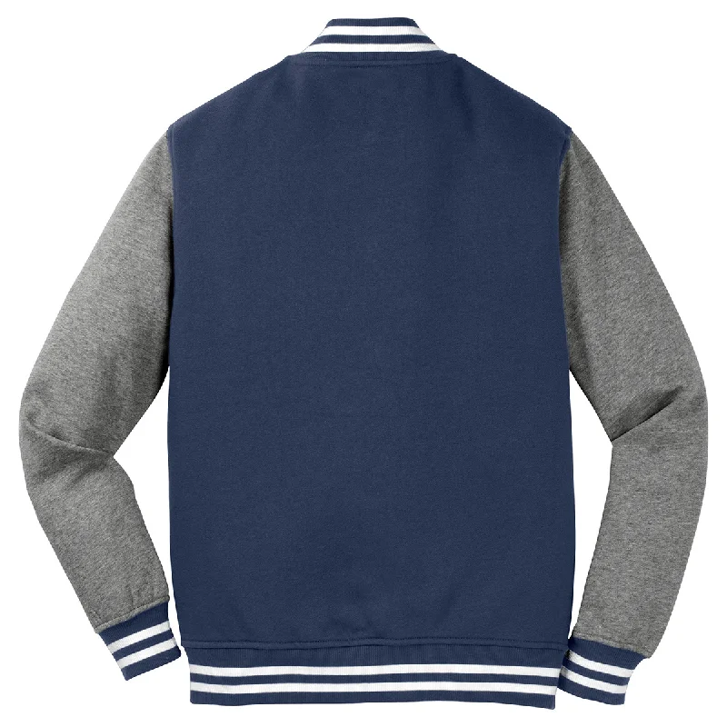 Sport-Tek Men's True Navy/Vintage Heather Fleece Letterman Jacket