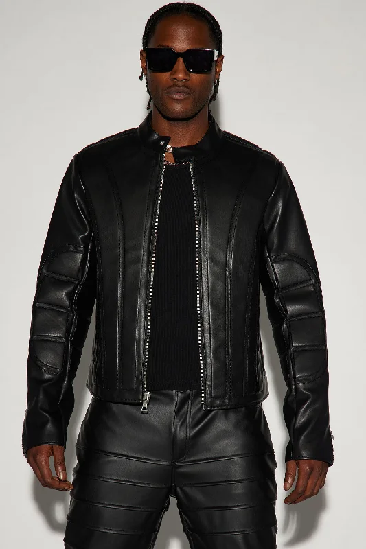 Stanton Faux Leather Moto Jacket - Black