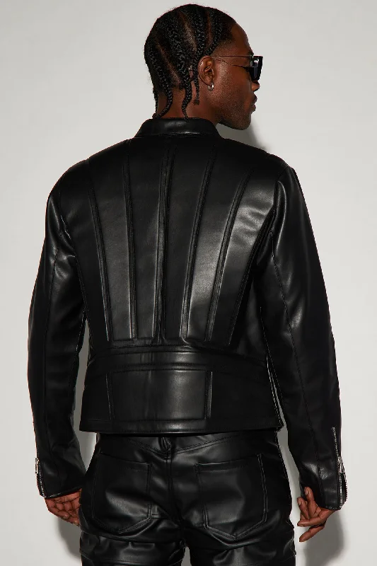 Stanton Faux Leather Moto Jacket - Black