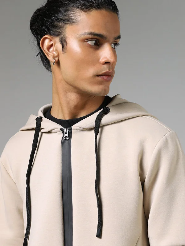 Studiofit Beige Relaxed-Fit Hoodie Jacket