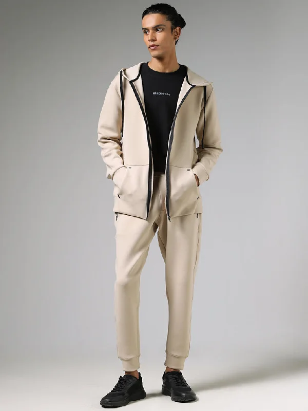 Studiofit Beige Relaxed-Fit Hoodie Jacket