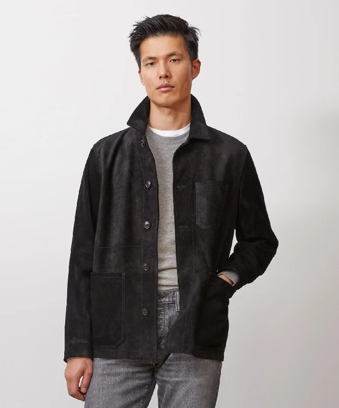 Italian Suede Chore Coat in Black