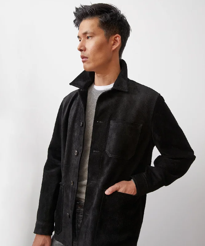 Italian Suede Chore Coat in Black