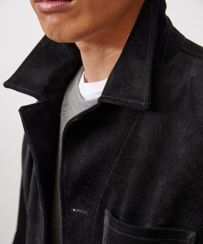 Italian Suede Chore Coat in Black