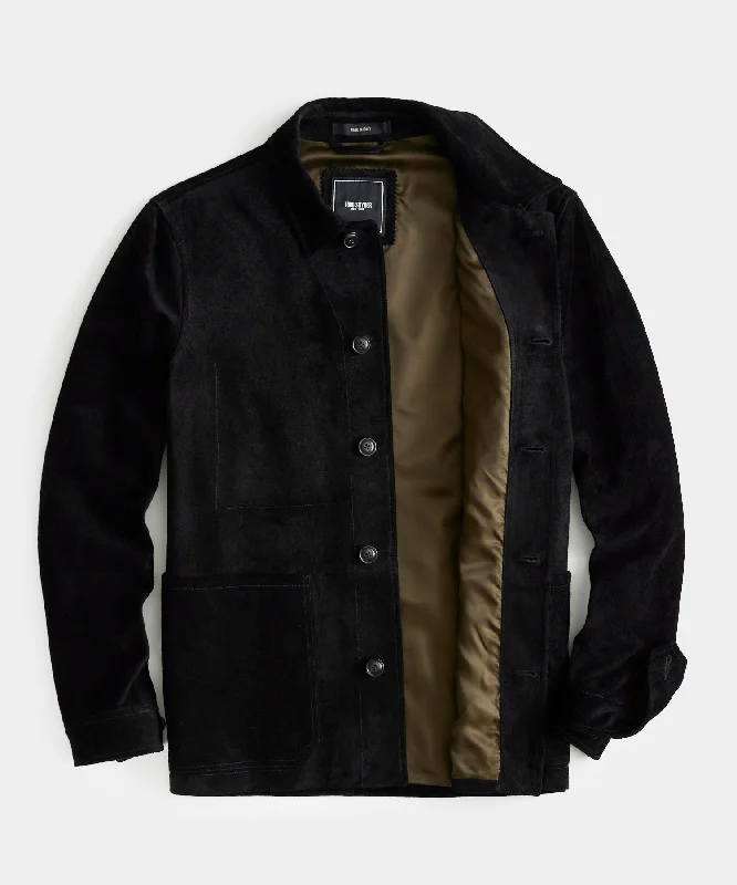 Italian Suede Chore Coat in Black