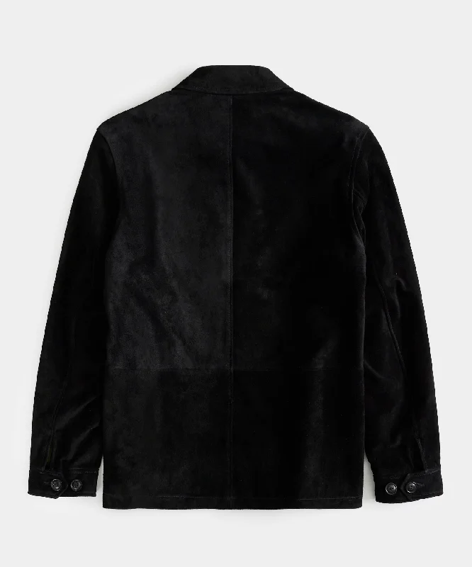 Italian Suede Chore Coat in Black